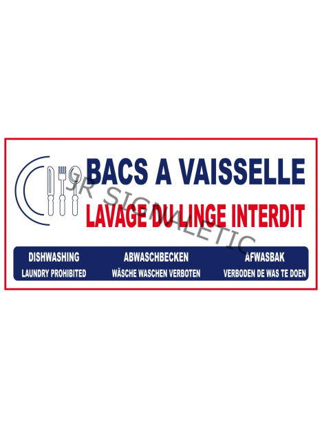 Bacs à vaisselle avec pictogramme - Lavage du linge interdit - 4 langues