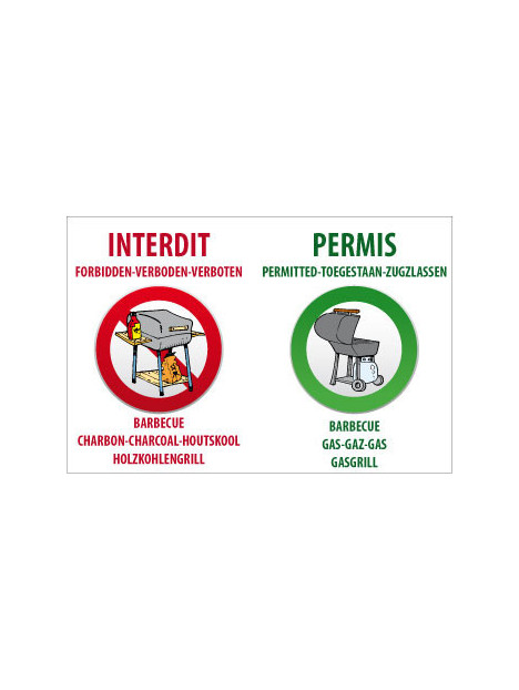 Panneau Barbecue charbon interdit - gaz permis