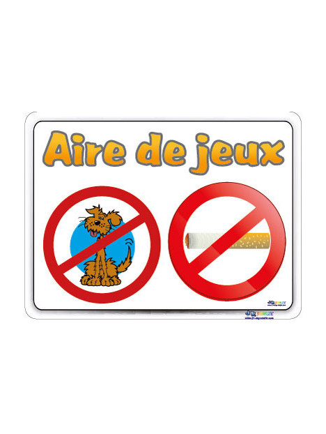 Panneau chien et fumer interdit sur l'aire de jeux avec dessins