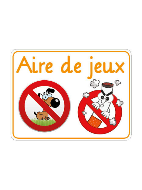Panneau chien et fumer interdit sur l'aire de jeux rigolo