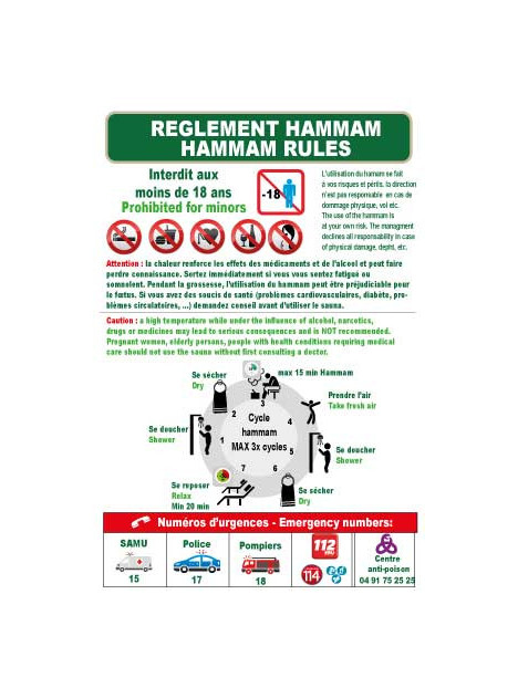 Règlement Hammam en 2 langues
