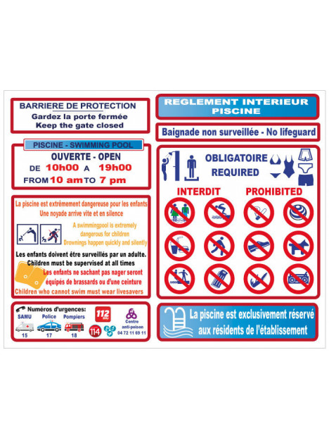 Règlement piscine établissement