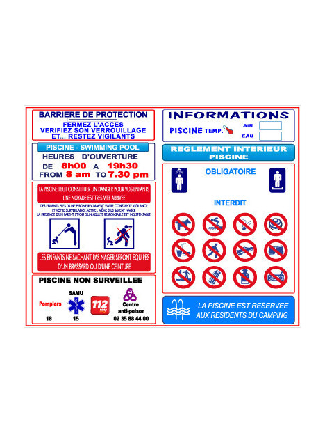 Règlement piscine standard