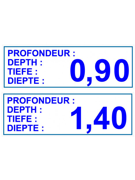 Plaques profondeur piscine 4 langues ( x 2 ) PVC 5 mm