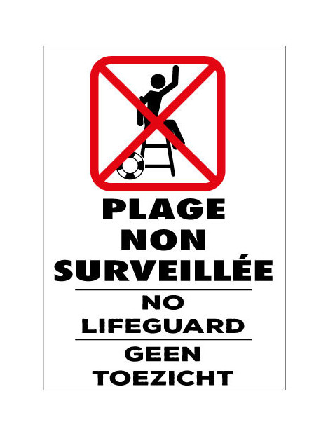 Plage non surveillée 3 langues avec pictogramme