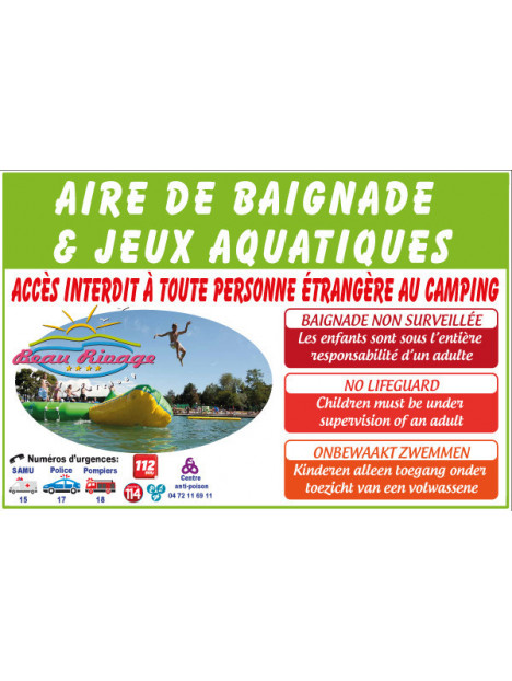 Panneau Aire de baignade & Jeux aquatiques avec photo et logo