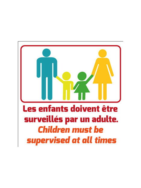 Pictogramme surveillance. Famille avec texte en français et anglais