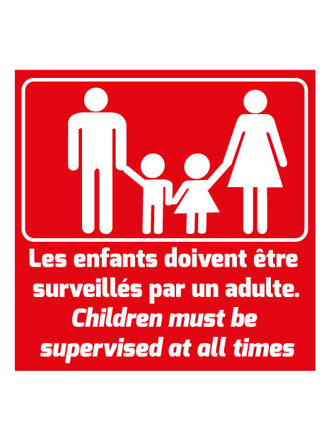 Pictogramme surveillance rouge. Famille avec texte en français et anglais