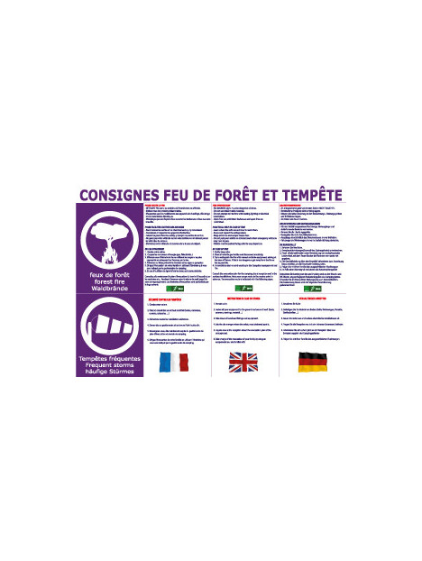 Consignes Feu de forêt et Tempête en 3 langues