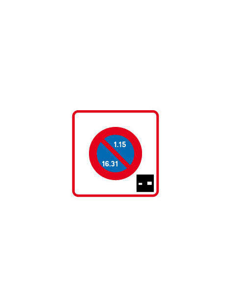 B6b4 "Entrée d'une zone à stationnement unilatéral à alternance semi-mensuelle et à durée limité, avec contrôle par disque"